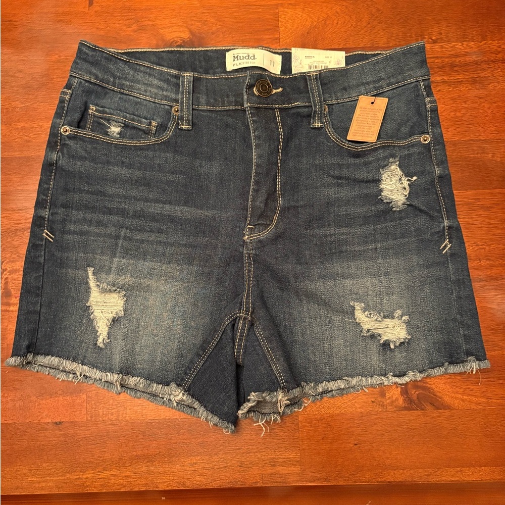 Mudd Women's Distressed Denim Shorts - Dark Blue